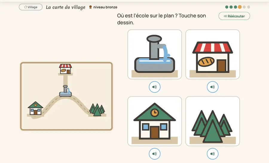 Épreuve de la carte du village : retrouver l’école sur un plan